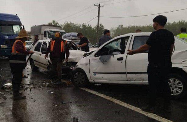 تصادف جرثقیل با دو خودرو در جاده صومعه سرا به کسما