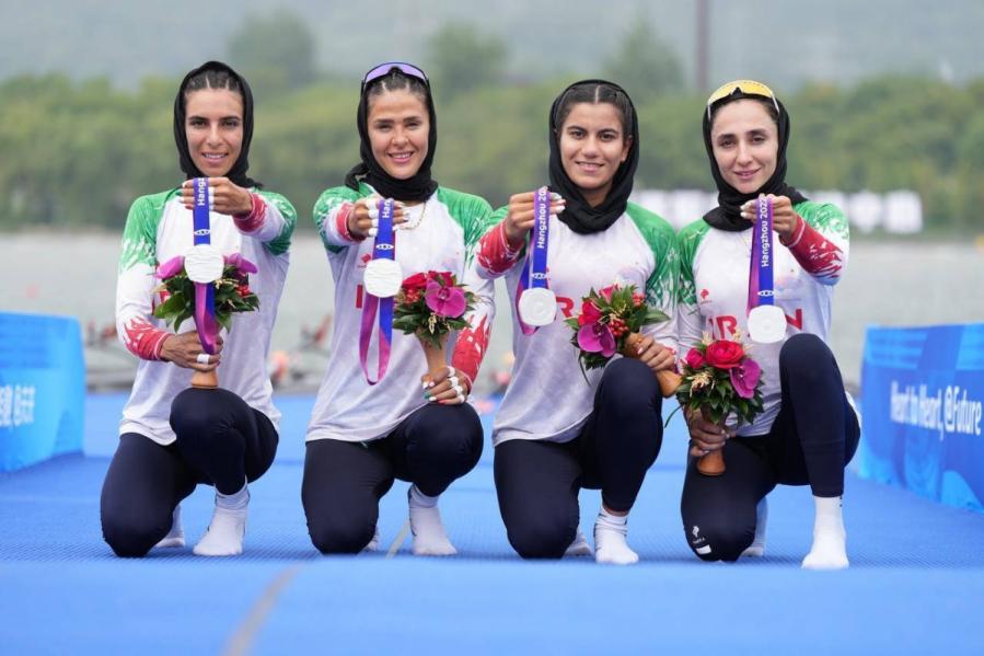 کسب مدال نقره بانوی قایقران گیلانی با تیم ملی روئینگ در بازی‌های آسیایی هانگژو