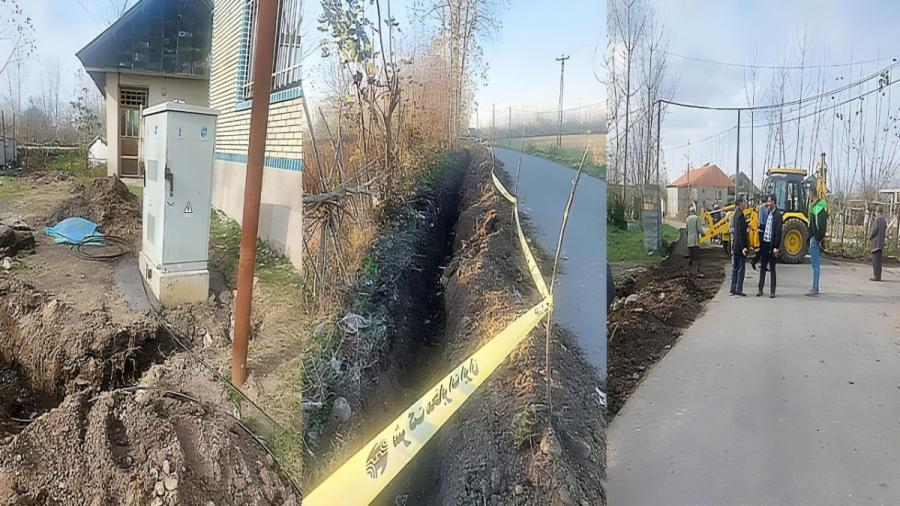 اجرای عملیات حفاری و کابل‌کشی و نصب کافو نوری در روستای پهمدان شهرستان لاهیجان