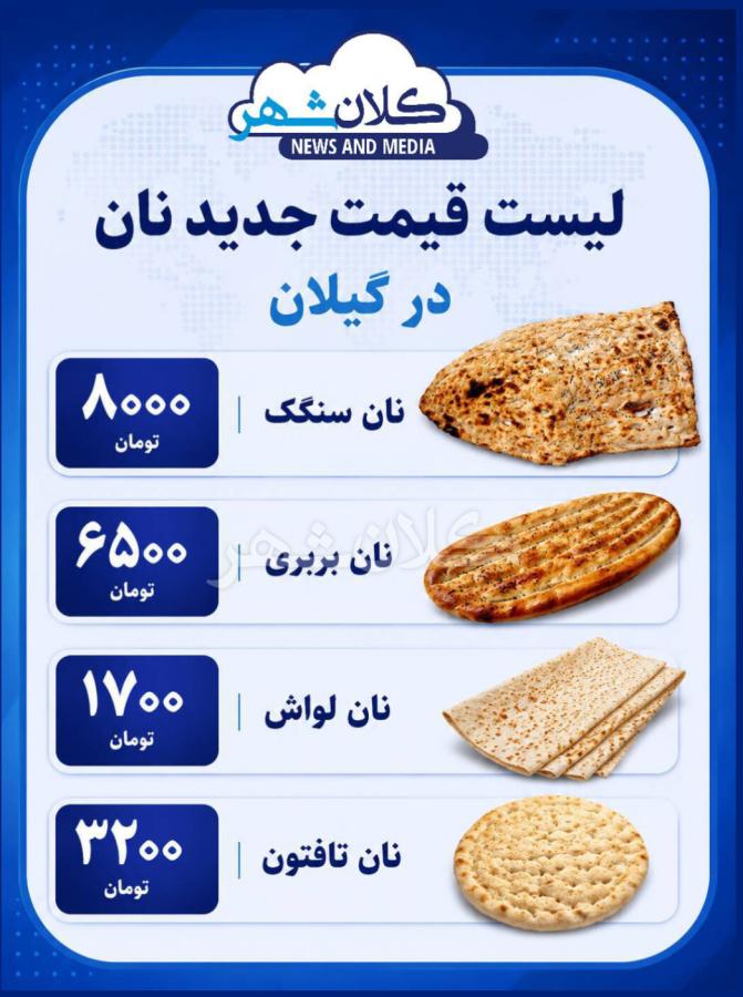 قیمت جدید انواع نان در گیلان اعلام شد
