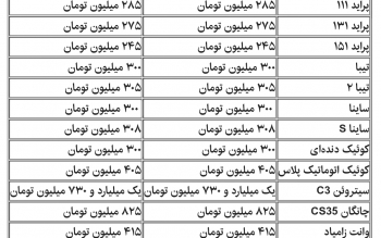 قیمت محصولات سایپا و ایران خودرو سه شنبه ۲۷ دی