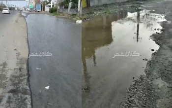 شکستگی لوله و هدر رفتن آب در ورودی جاده رشت به قزوین