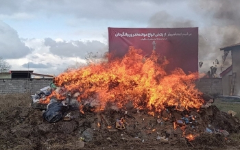 پلیس یک تُن و ۶۵۰ کیلو مواد مخدر و روانگردان را در رشت به آتش کشید