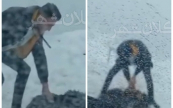 فیلم/نجات سگِ طناب پیچ شده در برفِ گردنه حیران آستارا